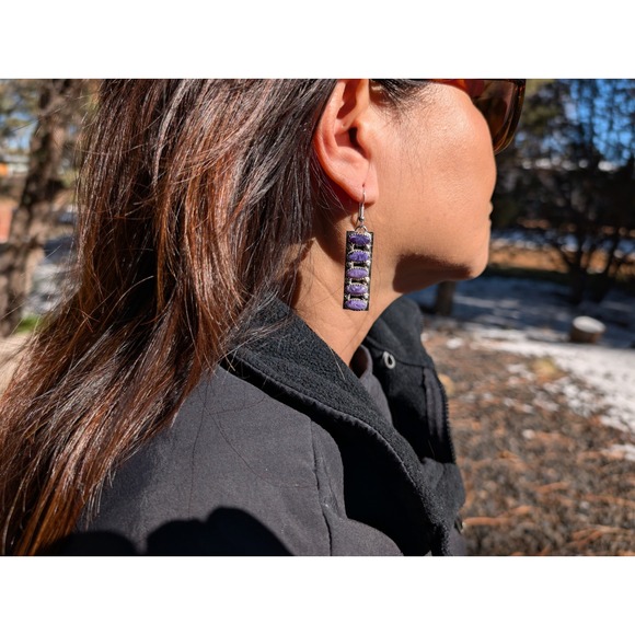 Navajo Charoite Dangle Earrings Sterling Silver Native American Jewelry Signed * - Picture 9 of 10